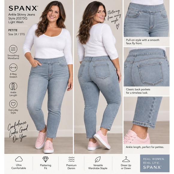 SPANX Denim - SPANX Jeans 3X Petite Ankle Skinny Pull On Light Wash Stretch Denim NWT Y2K